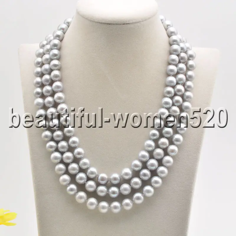 

Z8539 3Strds 11mm Gray Round Freshwater PEARL NECKLACE 19inch