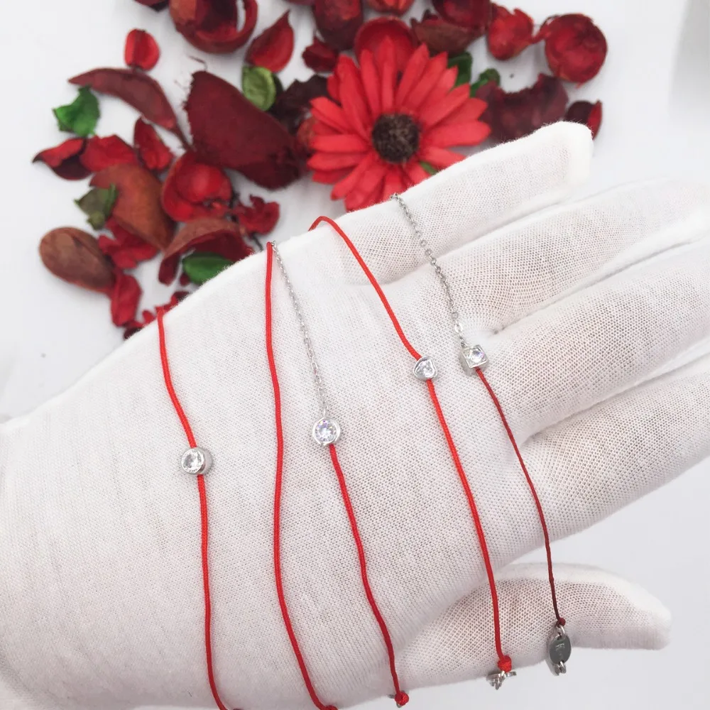 Красный браслет-цепочка с цирконием, 925 пробы, Серебряная Веревка, браслет с красной нитью, браслеты для женщин, ювелирные изделия
