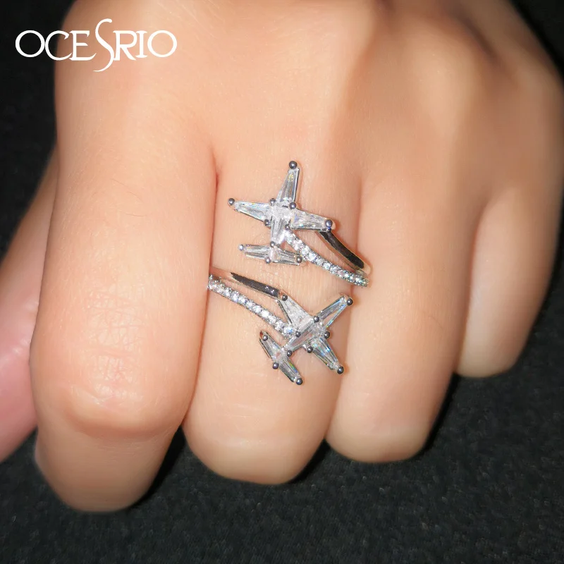

OCESRIO Fancy Zircon Airplane Ring Female CZ Zirconia Silver Dainty Rings for Women Adjustable Girls Jewellery rig-f09