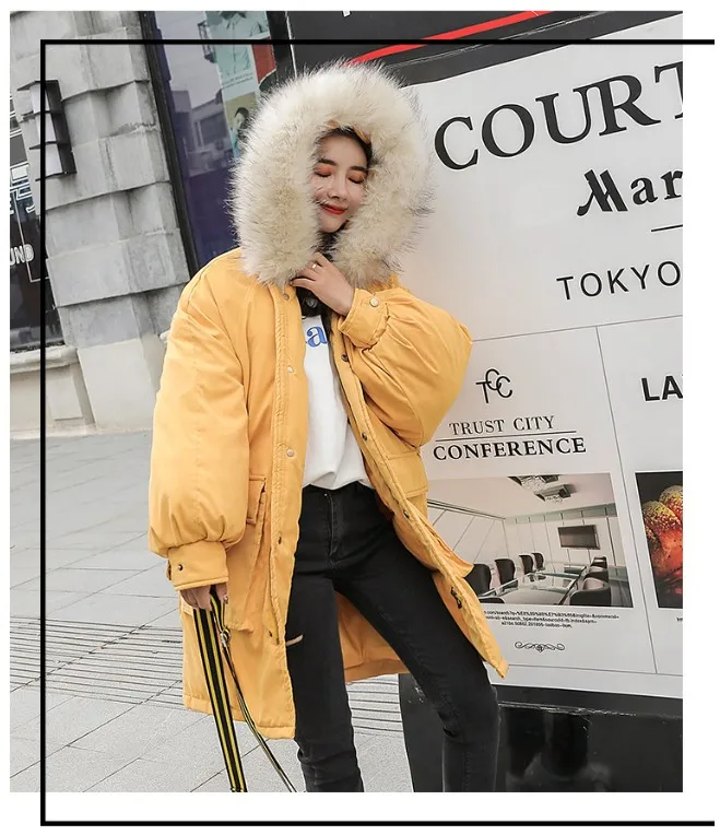 Fashion Thicken Women's Winter Long Coat With Fur Hooded Big Pockets Women Overcoat Oversize Warm Womens Parkas YT50147