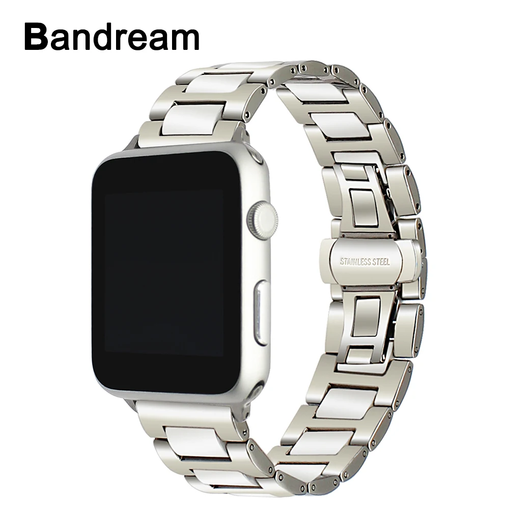 Luxury Ceramic + Stainless Steel Watchband for iWatch Apple Watch 38mm 42mm Series 1 2 3 Band Wrist Strap Link Bracelet Silver Luxury Ceramic + Stainless Steel Watchband for iWatch Apple Watch 38mm 42mm Series 1 2 3 Band Wrist Strap Link Bracelet Silver