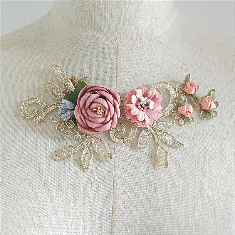 

Golden Embroidered Lace Patch 3D Applique Continental Sen Creative Accessories Flower Patch Dress Headdress Children's Wear