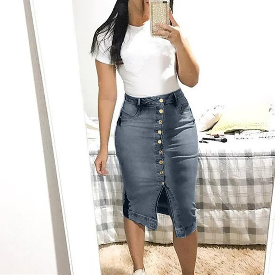 knee length denim skirt
