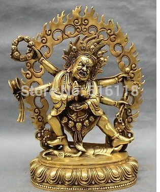 

Shipping 11"Tibet Buddhism Temple Brass Carved Sit Stand Mahakala Buddha Statue