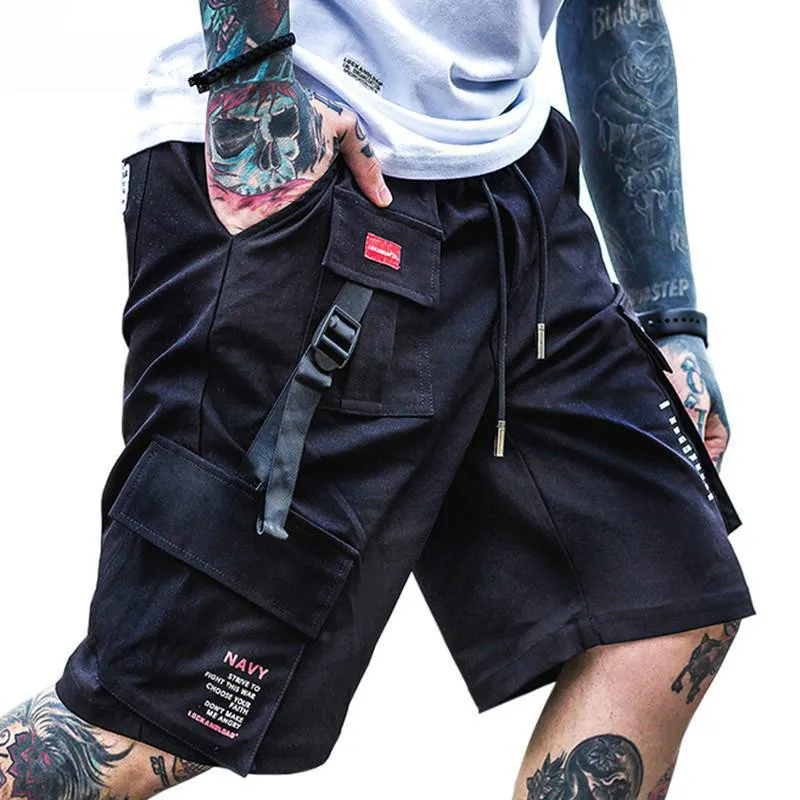 Pantalones cortos de carga para hombre, Shorts de estilo Hip Hop Harajuku,  con múltiples bolsillos, ropa de calle, con cinta táctica militar, 2019 -  AliExpress Ropa de hombre