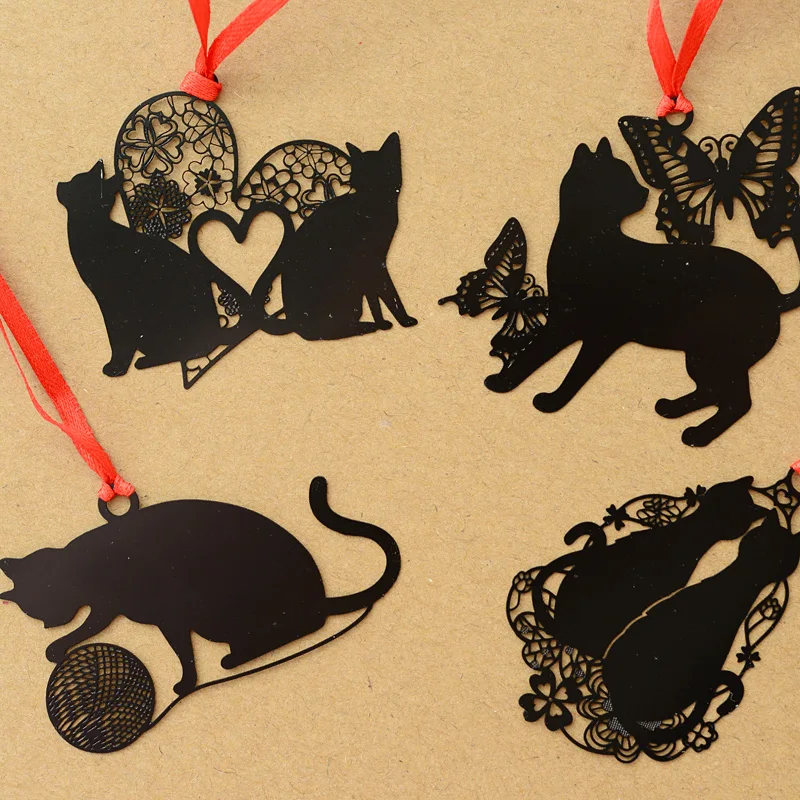 

6 pcs/Lot Chinese black cat metal bookmarks for books Notebook tab book mark Stationery School supplies marcador de livro F927
