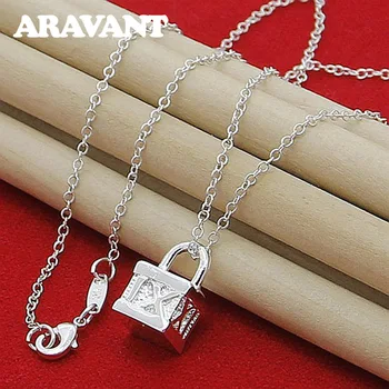 

925 Silver Lock Pendant Chains Necklace For Women Men Silver Jewelry