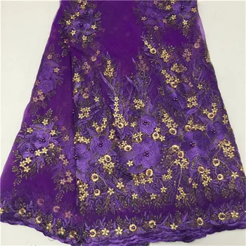 

2018 Stones beads Nigerian Lace Fabric Bridal Fashion African French Lace Fabric 5 Yards Tulle Mesh Net Lace Materials For Party