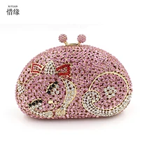 XIYUAN бренд для женщин роскошный и дешевый Блестящий Полный алмаз Кот вечерние сумки женские модные клатчи кошелек для девочек кошелек