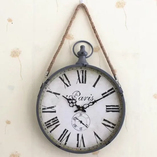 Винтаж Ретро гладить круглые Настенные часы, украшения дома аксессуары цифровой настенные часы круглый металлический клок часы домашнего декора - Цвет: Серый