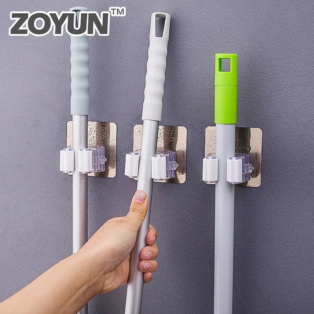 Wall Mounted Mop Holder Brush Broom Hanger Storage Rack Bathroom Organizer Accessory Hanging Pipe Hooks Products For Kitchen