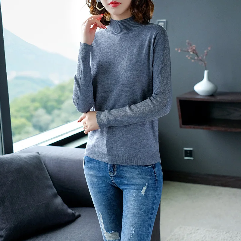 Solid turtleneck basic sweater 2018 new long sleeve women autumn elastic knit sweater