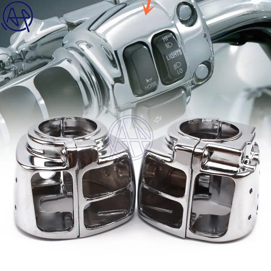 

Motorcycle Aluminum Left+Right Handlebar Switch Button Chrome Housing Cover For Harley Sportster Dyna Softail V-Rod 1996-12