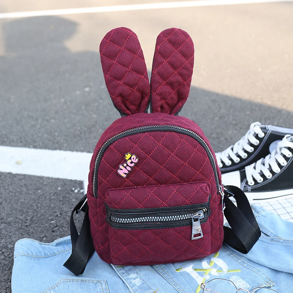 

Nylon Rhombus Rabbit Ears Women Mini Backpack Teenager Girls Shoulder Bag Kids Schoolbags Rucksack Backpack