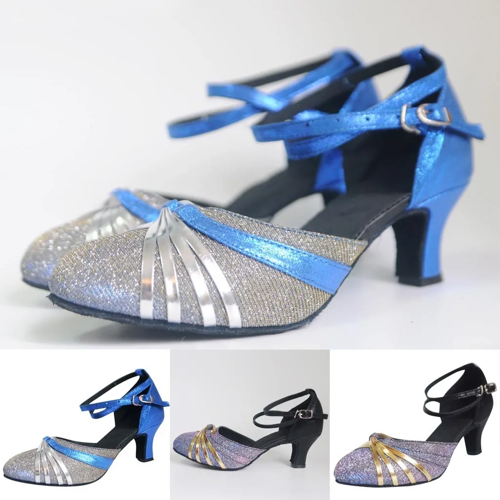 

2019 Women's Dance Sandals Spring Summer Ladies Sequins Shoes Glitter Dance Shoes Ballroom Latin Tango Rumba Dance Shoe Mid Heel