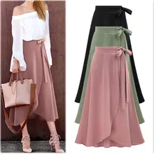 Yfashion высококачественные летние юбки для женщин, однотонные, со шнуровкой, раздельные, необычные, Boho, макси юбки, длинные юбки для женщин