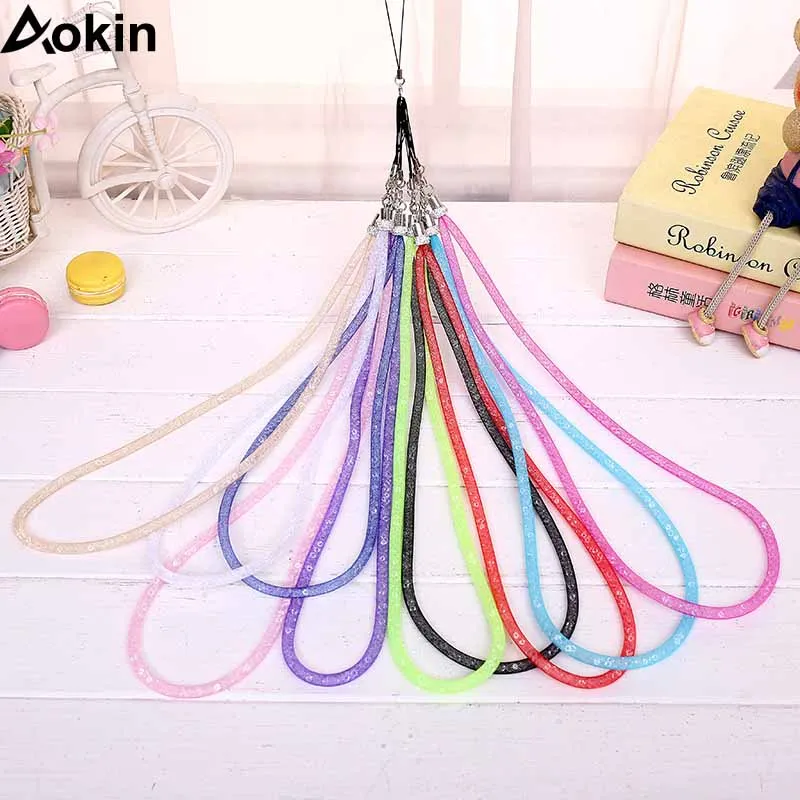 Aokin الأزياء الهاتف المحمول الحبل حزام بلينغ الكريستال الفاخرة الماس شنقا الرقبة حبل الهاتف حزام شنق سلسلة سوار حبل
