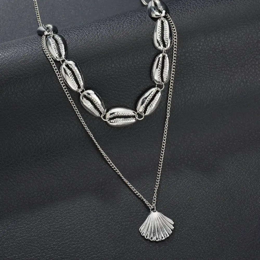 

Women Man Fashion Gold Silver Shell Necklace Jewelry Boho Beach Long Chain Metal Necklace For Pendant Necklace