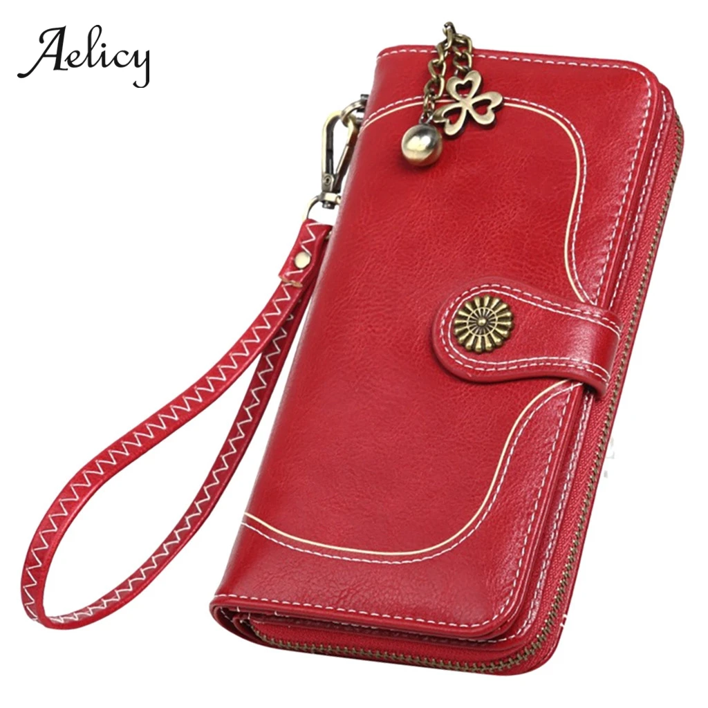 

Aelicy Women Solid Long Wallet With Strap Phone Bag Top Quality Female Zipper Wallet Ladies Long Purse Multifunction Money Bag