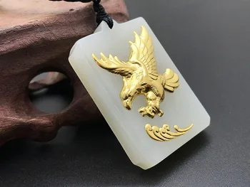 

Natural HeTian Yu white jade Seize the opportunity Da zhan hong tu eagle amulet Necklace + Certificate