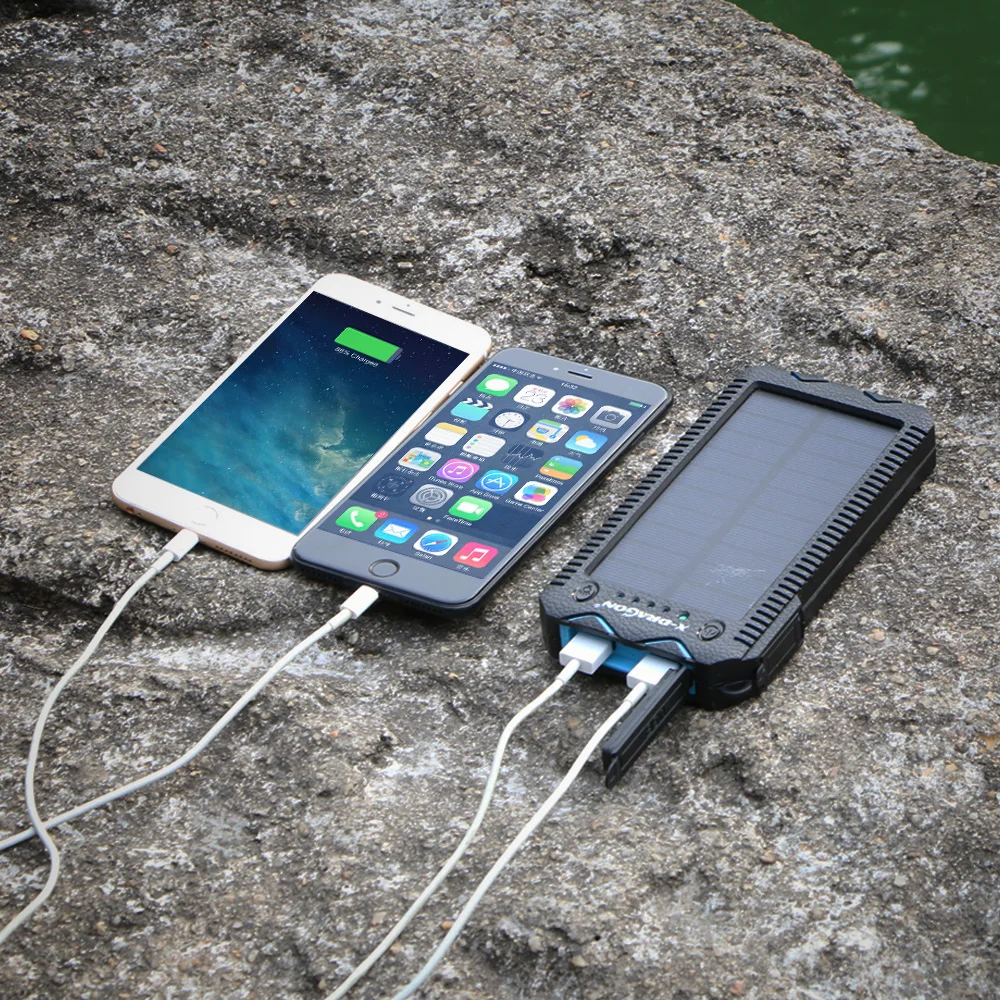  15000mAh Solar Power Bank with Cigarette Lighter Solar Panel Powered Charger for iPhone Huawei Xiao
