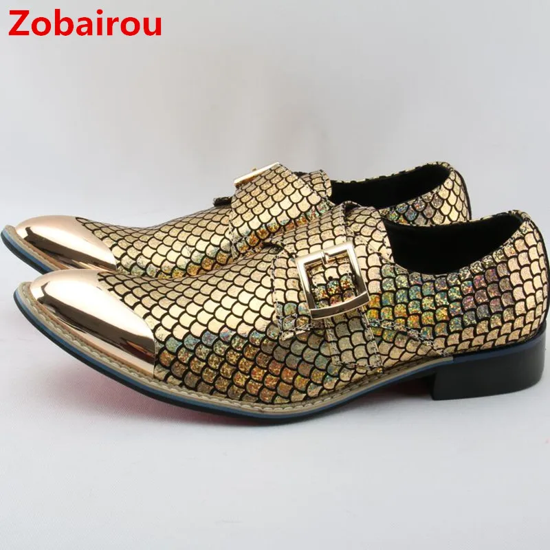 Zobairou Sapato Masculino Gold Metallic Mens Shoes Glitter Loafers