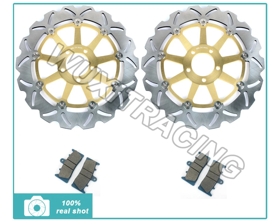 

New Full Set Front Brake Disc Rotor + Brake Pads for Kawasaki 96-03 ZX7-R ZX9R ZX 12R VN 1500 1600 Mean Streak 02 03 04