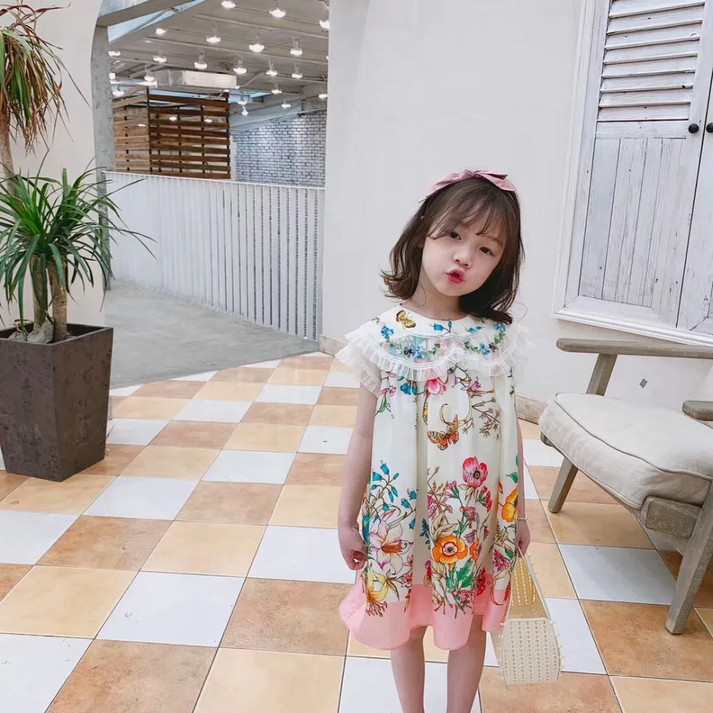 

New sweet girls summer dress floral pattern boutique baby girls summer clothing toddler girls dress