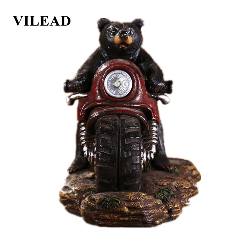 

VILEAD 9'' Resin Bear On Motor Statue Cute Bear Figurine Modern Animal Sculpture With Light Home Decoration Accessories Offices