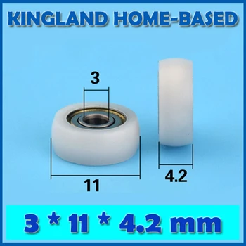 

10pcs 3*11*4.2mm Nylon Plastic Carbon Steel Bearings Pulley Wheels Embedded Groove Furniture Sliding Wardrobe Door Rollers