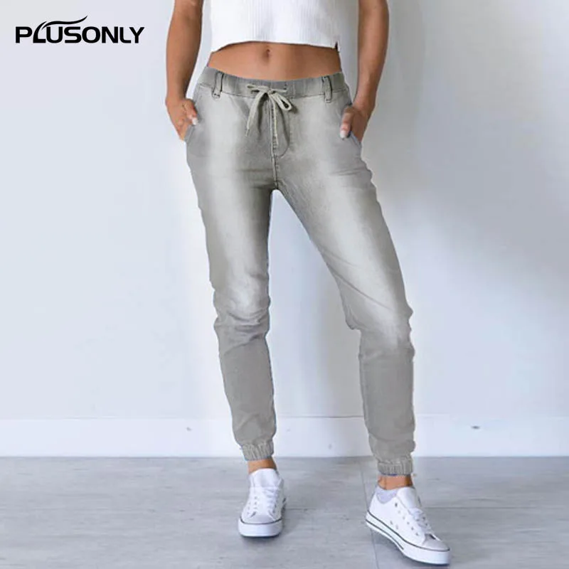 

Denim Harem Pants Women 2017 New Plus Size Casual Elastic Waist Bleached Jeans Trousers TS43