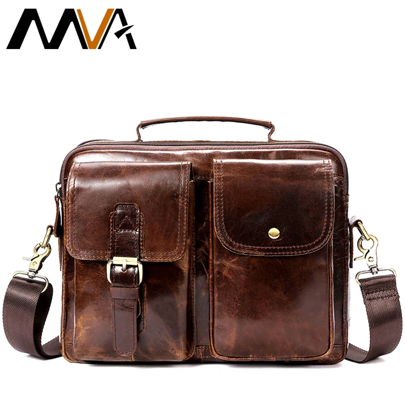 MVA حقيبة ساعي بريد للرجال جلدية Crossbody أكياس للرجال جلد طبيعي حقائب كتف غلق بمشبك أعلى-مقبض الرجال حقيبة يد خمر 8114