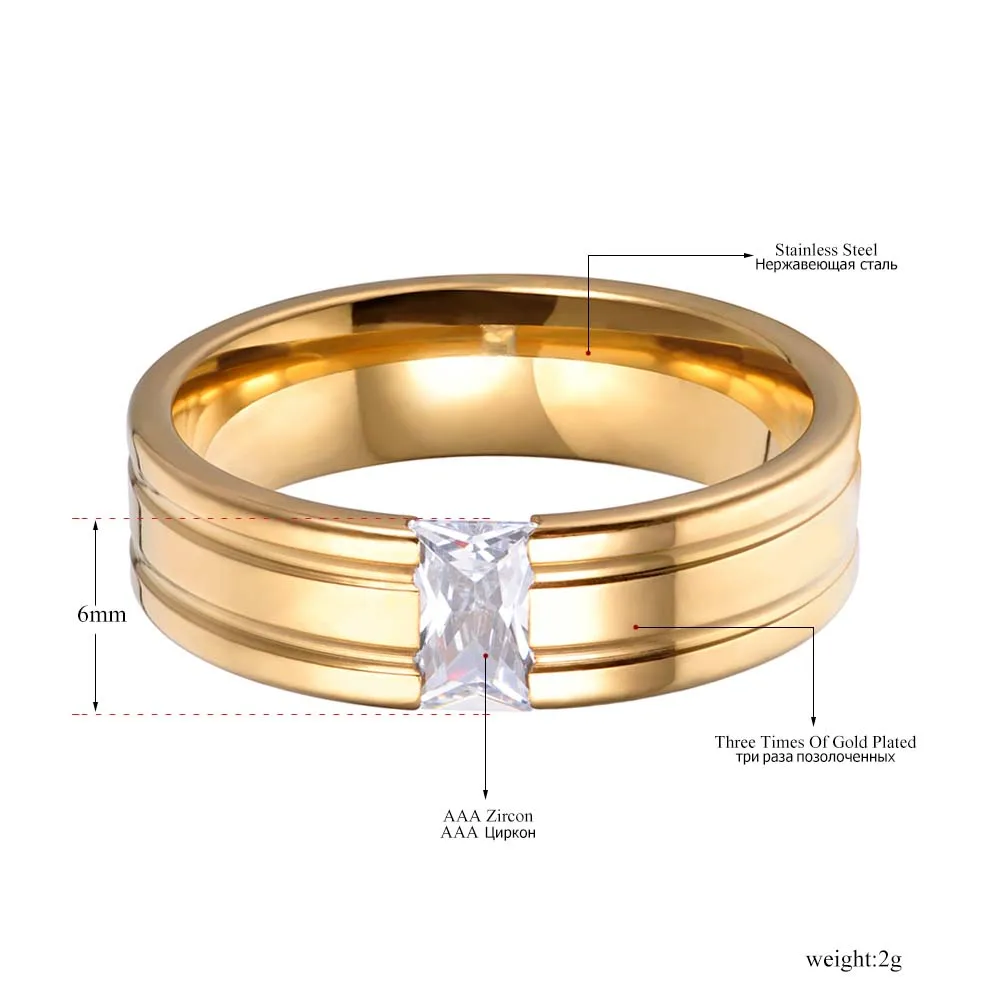JeeMango Настройка канала одиночные CZ Кристалл Кольца Золото Цвет 316L нержавеющая сталь обручальное кольцо ювелирные изделия подарок R17149