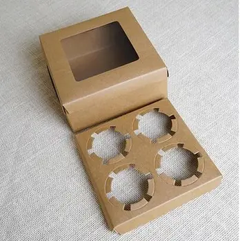 

16*16*7cm Brown Muffin Packaging 4 cupcake Boxes With Window Food Packaging Boxes 100pcs\lot Free shipping
