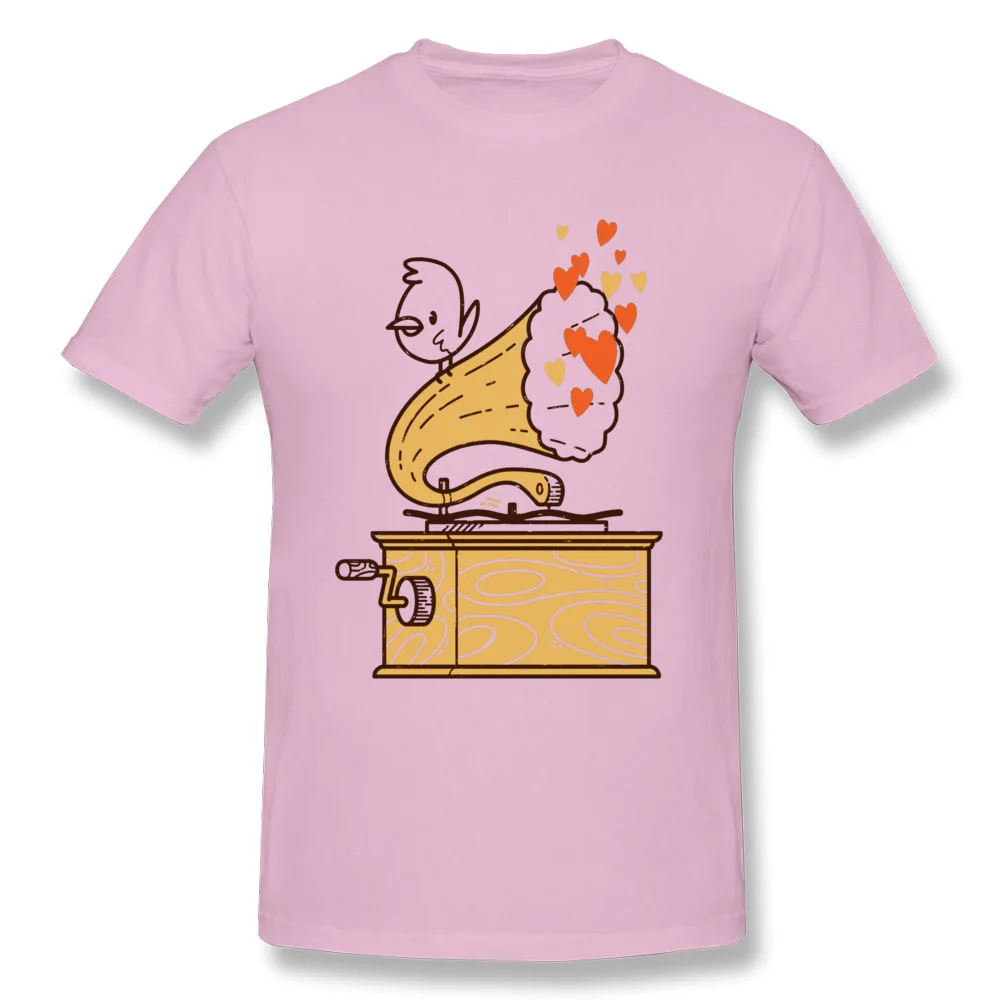 Phonograph and the Bird 5298 O-Neck T-shirts Summer/Fall Party Tops Shirts Short Sleeve Funny Pure Cotton Clothing Shirt Men Phonograph and the Bird 5298 pink