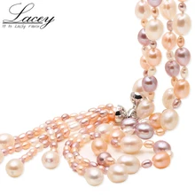 Collier multicouches de perles pour femmes, à la mode, avec des perles deau douce, de couleurs mélangées, à la mode 
