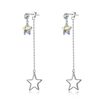 

Women S925 Drop Earrings Long Tassel 925 Sterling Silver Stars Crystals Earrings for Lady Evening Party Jewelry Trendy Ears Drop