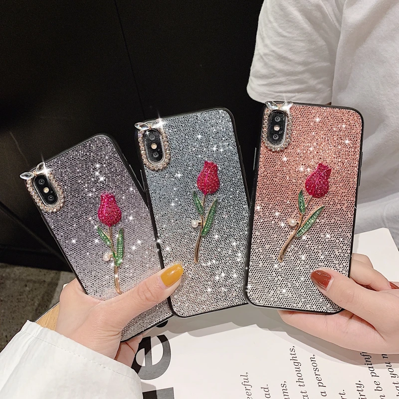 

Diamond Roses Perfume Bottle Case For Huawei Mate 10 20 P30 P20 Pro Lite P10 Plus Nova 3 3i 3E Gradient Flash Powder Phone Cover