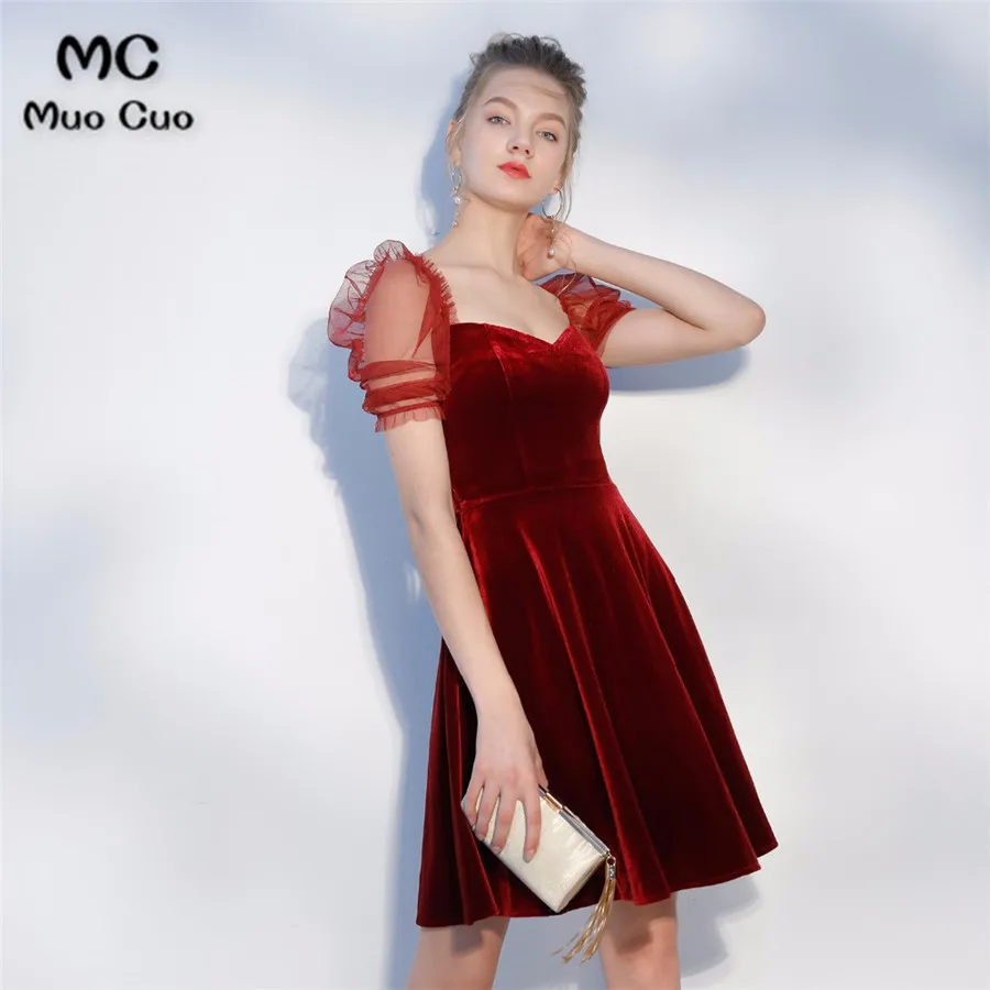 Real-Sample-Fashion-Burgundy-Taffeta-V-Neck-Backless-Short-Cocktail-Dresses-2018-Mini-Pleat-Cap-Sleeves (1)
