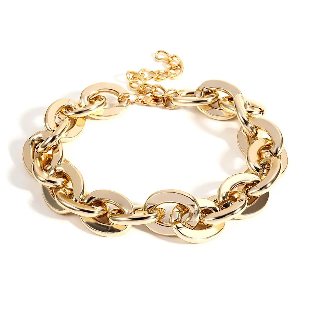 

Oval Women Punk Statement Cable Link Chain Bracelet Choker Clavicle Necklace Jewelry Set for Female Simple Ornament
