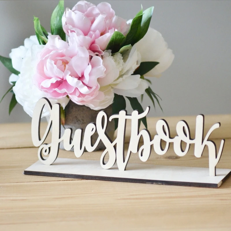 1pc New Cute Wooden Guestbook Sign Wedding Decor Freestanding Sign Decoration DIY Gift Wood Color Fashion