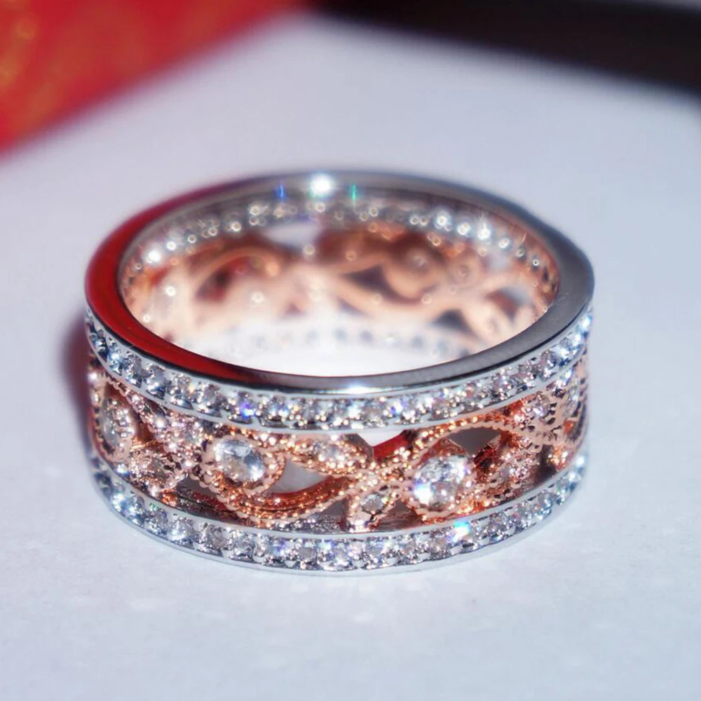 Блестящее розовое золото кольцо цветок циркон обручальное кольцо модные ювелирные изделия обручальные кольца для женщин