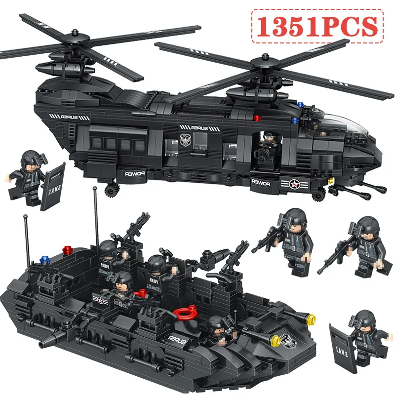

City Police Building Blocks Compatible LegoINGLYS Swat Team Transport Helicopter Large Sets Bricks Gift Toys For Children