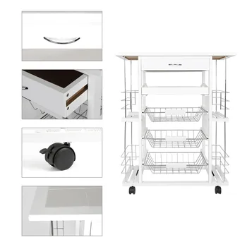 

Moveable Kitchen Accessories Organizer Rolling Tile Top Drop Leaf Storage Trolley Cart Four-layer Kitchen Trolley Shelf Rack HWC
