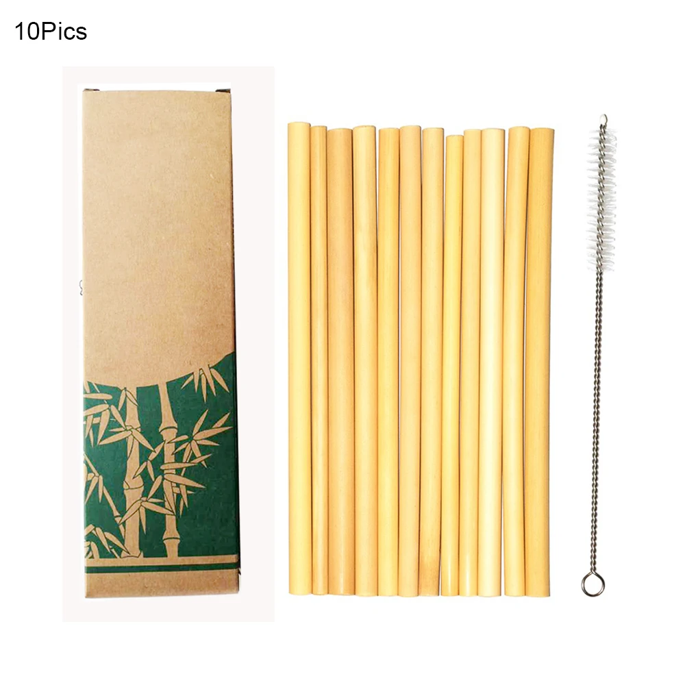 

New Useful 10pcs/set Bamboo Drinking Straws Reusable Eco-Friendly Party Kitchen with Clean Brush for Drop Shipping wholesale