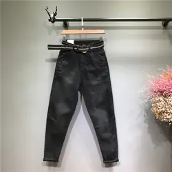 2019 брюки с перекрещивающимися штанами, прямой максимальной длины, джинсы с высокой талией, женские, на пуговицах, отбеленные, уличная