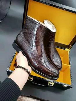 Men's Fashion Shoes Genuine Crocodile Skin Top Quality Leisure Zipper Boots Cowhide Skin Lining New Collection