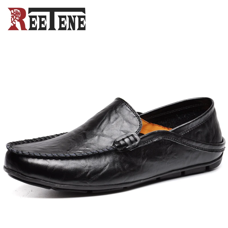 

REETENE Casual Driving Shoes Men Genuine Leather Loafers Men Shoes Winter Men Loafers Luxury Brand Flats Shoes Men Chaussure