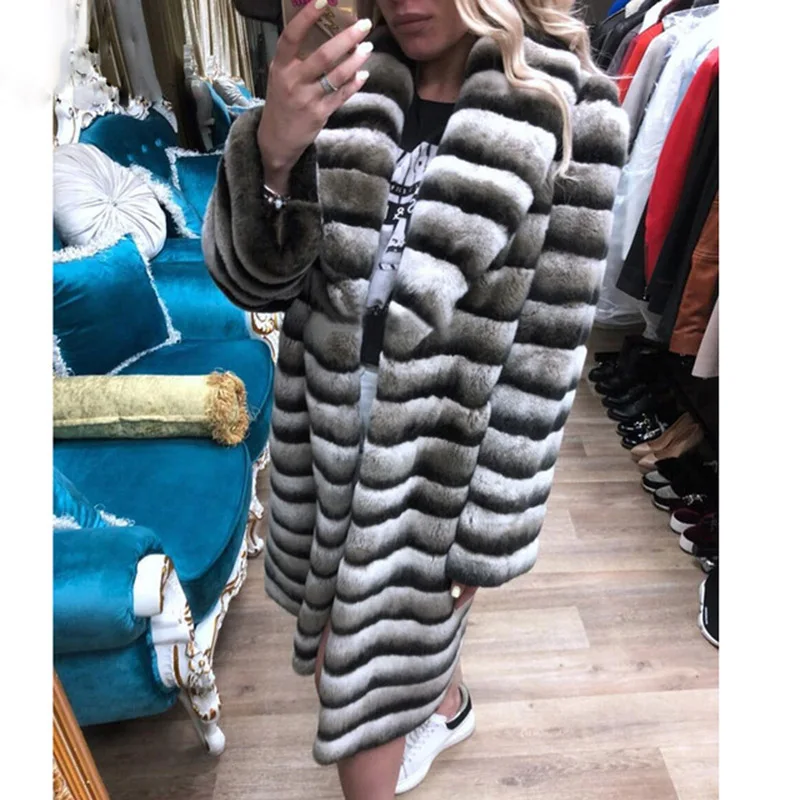 

FURSARCAR Luxury Winter Rex Rabbit Fur Coat For Women 100cm Long Natural Fur Jacket 2018 Beautiful Fashion Warm Thick Fur Coat