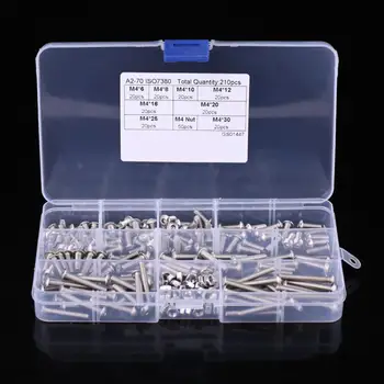

210 Pcs/set M4 Hex Socket Button Head Screws and Nuts Assrotment Set 304 Stainless Steel Screw and Nuts Fastener Hardware